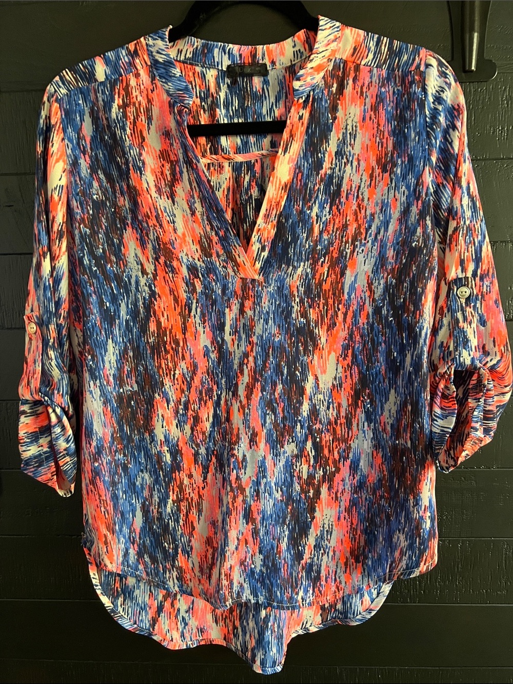 Dex Multicolor V-Neck Tunic - Blue & Coral